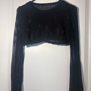 SHEIN Black Ribbed Crop Blouse